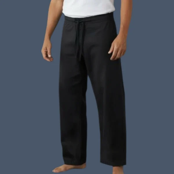 BLP12_blk12ozpants Front view of man wearing black 12oz canvas karate pants