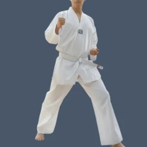 Man wearing white Taekwondo uniform.