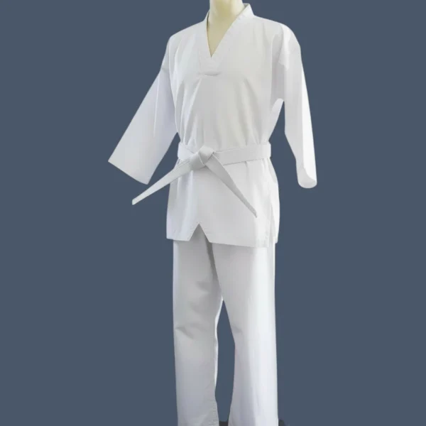 Front view of all cotton Taekwondo uniform.