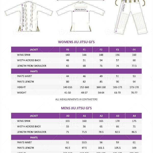 SizeChart_JiuJitsuUniform Size chart