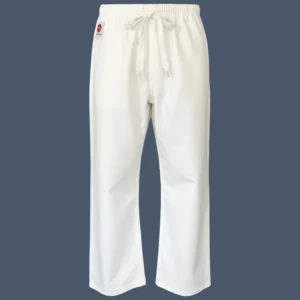 Image shows front view of 16oz canvas karate pants from front.