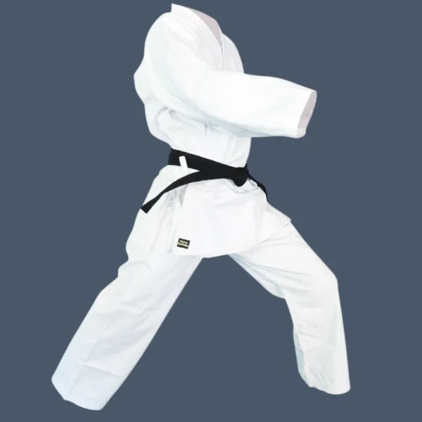 Side view of 14oz cotton canvas karate uniform