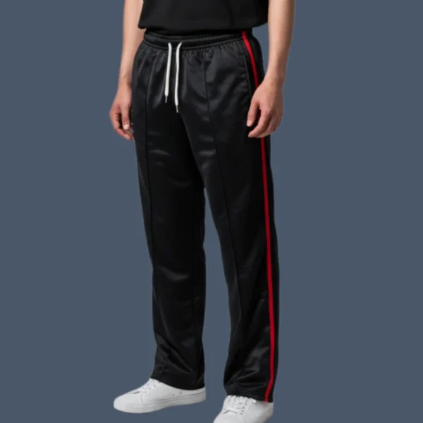 LongKB_pants_model FRont view of man wearing kickboxing pants made in black satin.