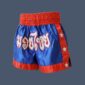 Front/side view of Thai shorts in blue and red design with white stars at the side