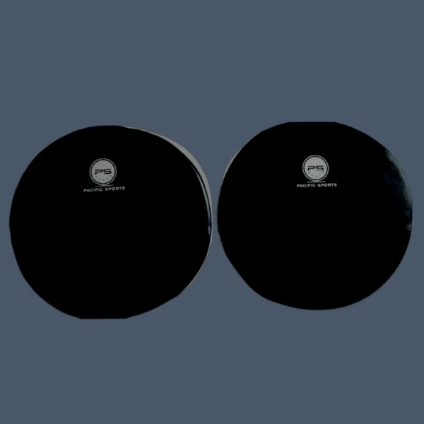 Front view of round focus pads for martial arts practice