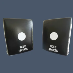 Front view of square hand held focus pads for martial arts training