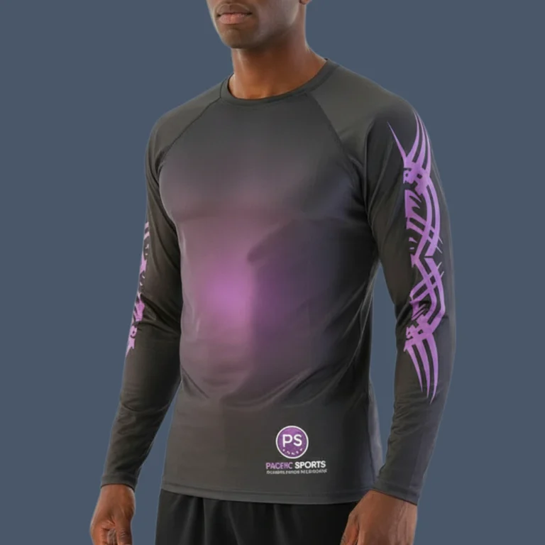 Man wearing rashguard with long sleeves.