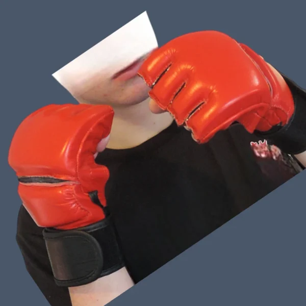 red gloves 003 Front view of redleather MMA gloves