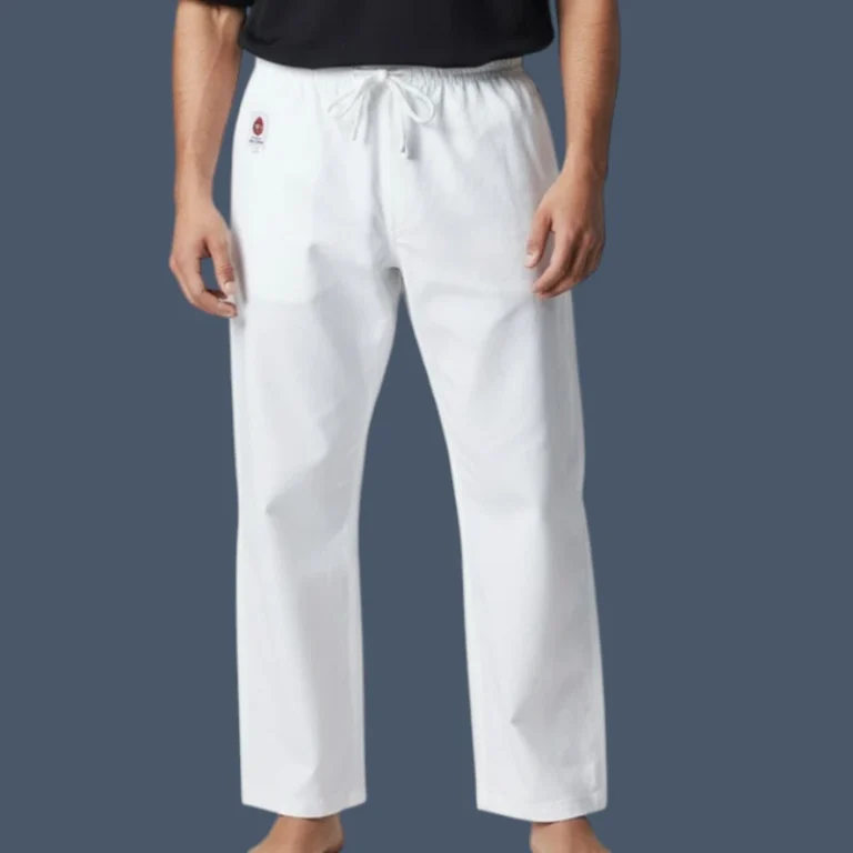 Front view of 10oz weight canvas karate pants