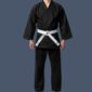 image of male wearing black karate uniform made in 12oz canvas fabric