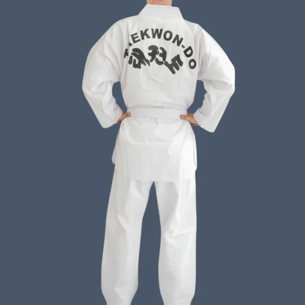 PT_back Back view of all cotton Taekwondo uniform.