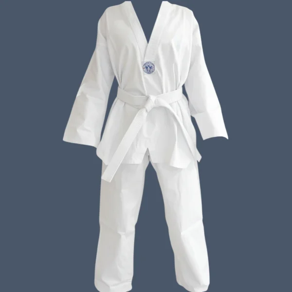 Front view of 8oz cotton Taekwondo uniform.