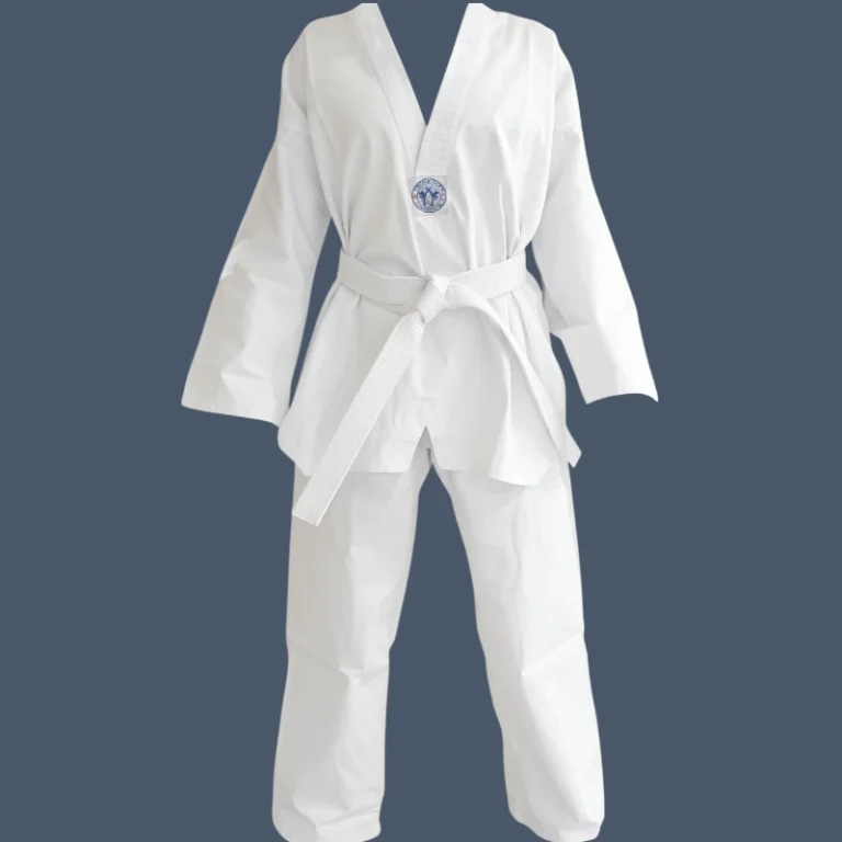 Front view of 8oz cotton Taekwondo uniform.