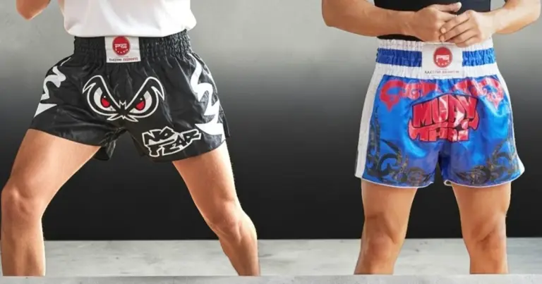 Image of front view of 2 men wearing Muay Thai shorts
