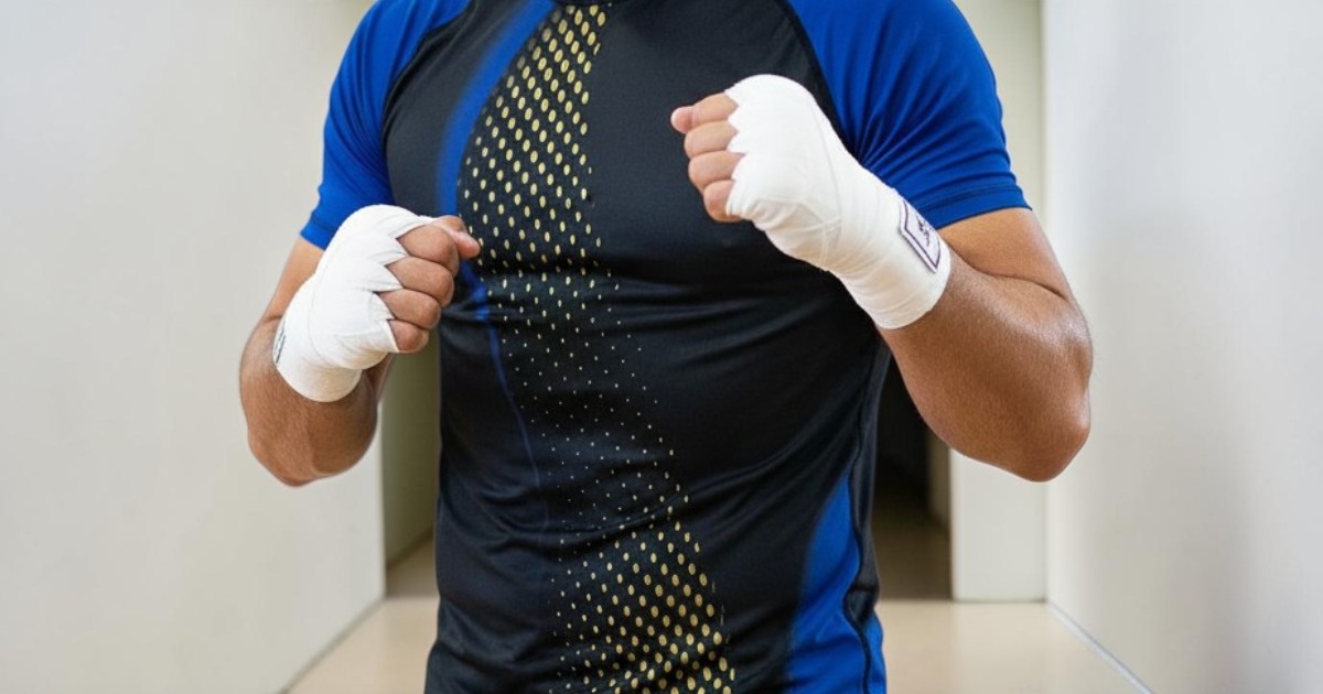 Martial arts student wearing rashguard
