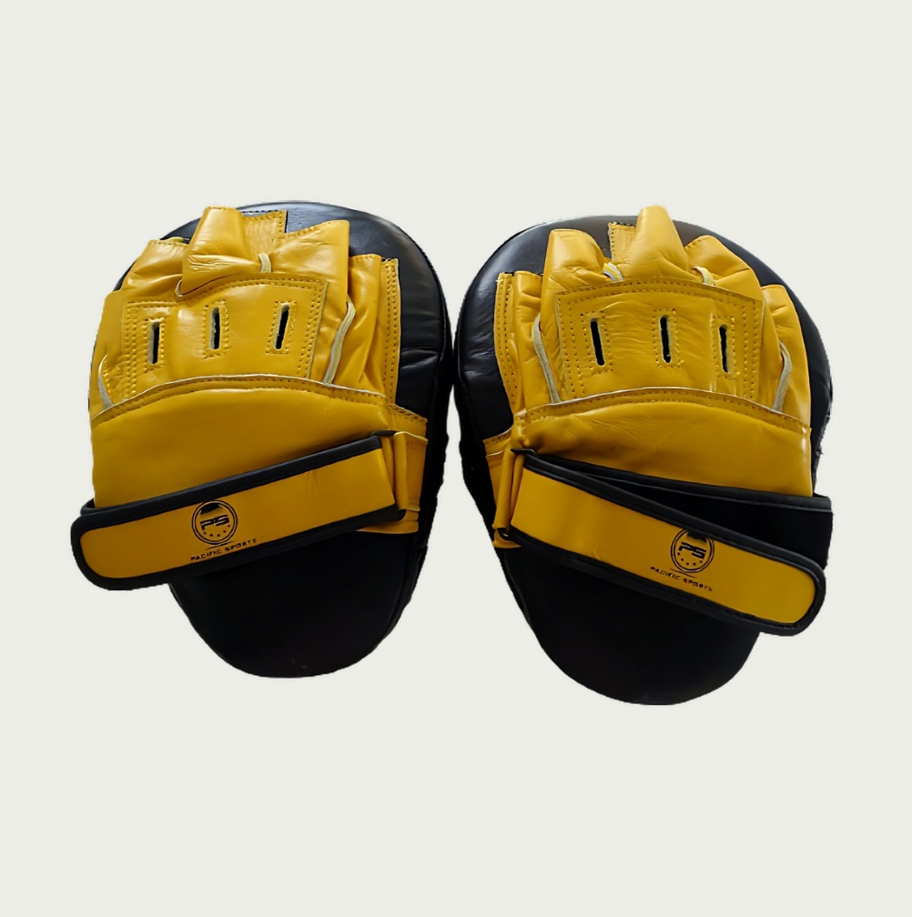 Back view of leather focus mitts for martial arts