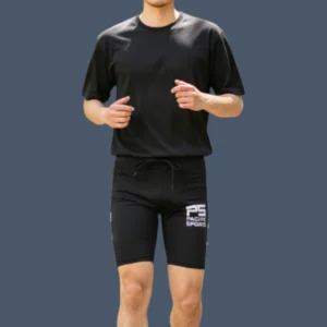 Image of front view man wearing blac compression shorts