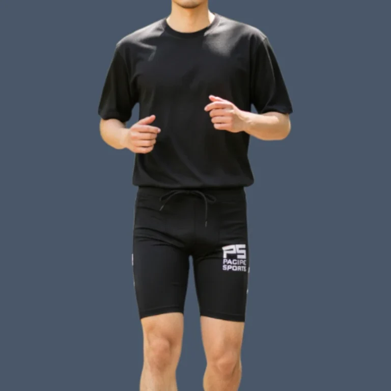 Image of front view man wearing blac compression shorts
