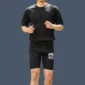 Image of front view man wearing blac compression shorts