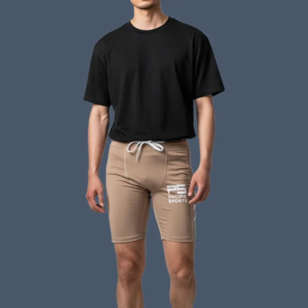 MCS_model_skintone Mens compression shorts seen from front, in skintone colour.