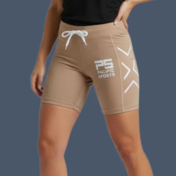 WCS_skintone_model3 Image shows front view of woman wearing compression shorts in skintone colour.