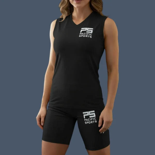 WCT_model_black (1) Womens compression shorts with matching tank top