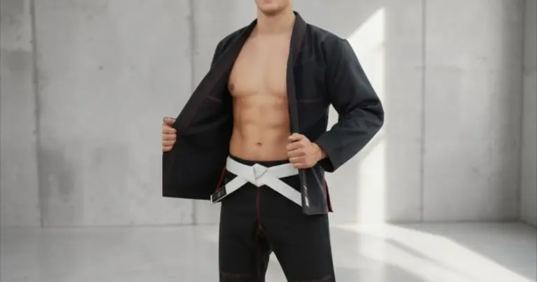 Image of martial artist with an open gi jacket.