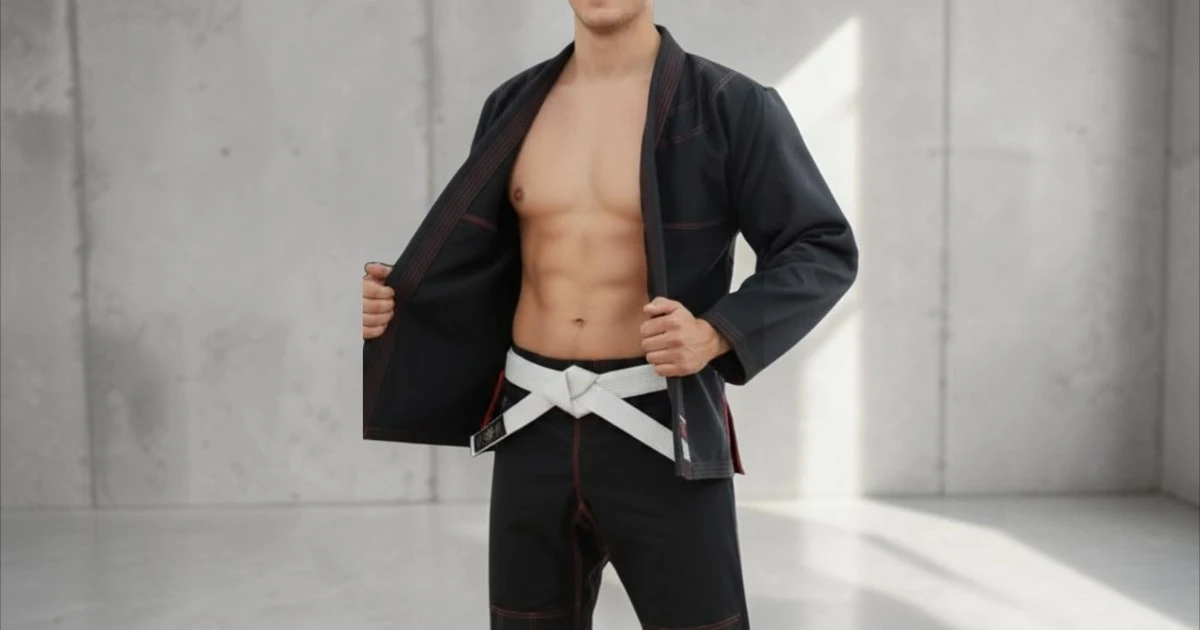 Image of martial artist with an open gi jacket.