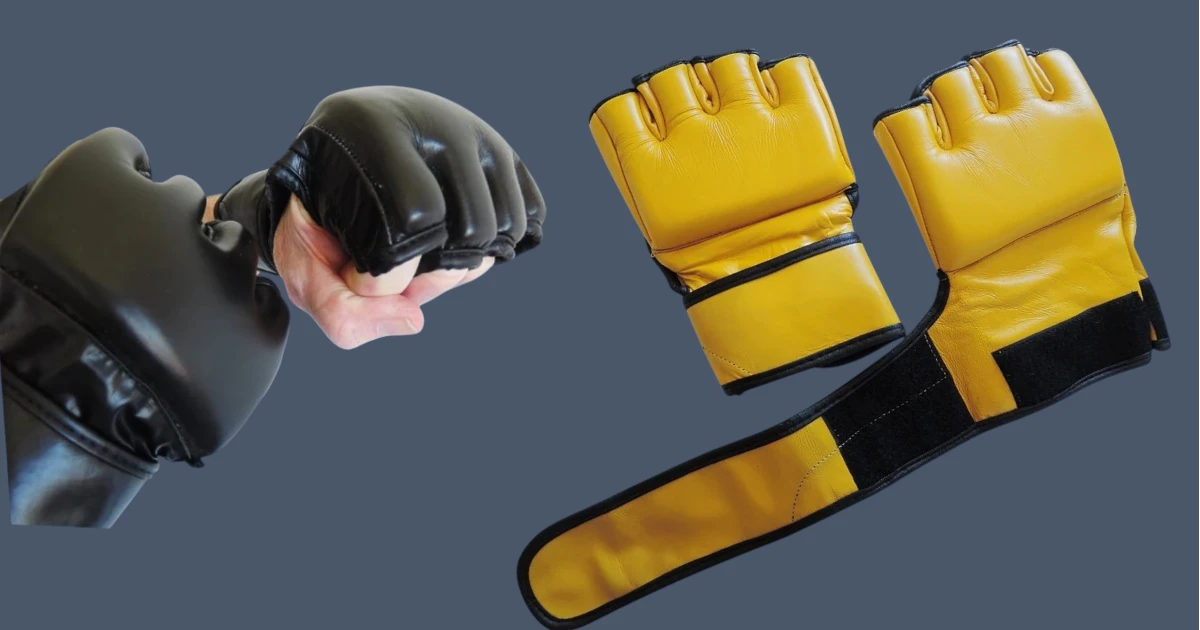 Image shows front view of leather MMA gloves