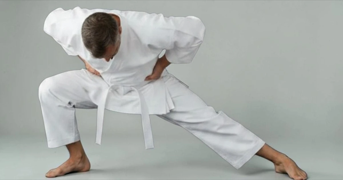 Image of karate student wearing a cotton canvas karate uniform