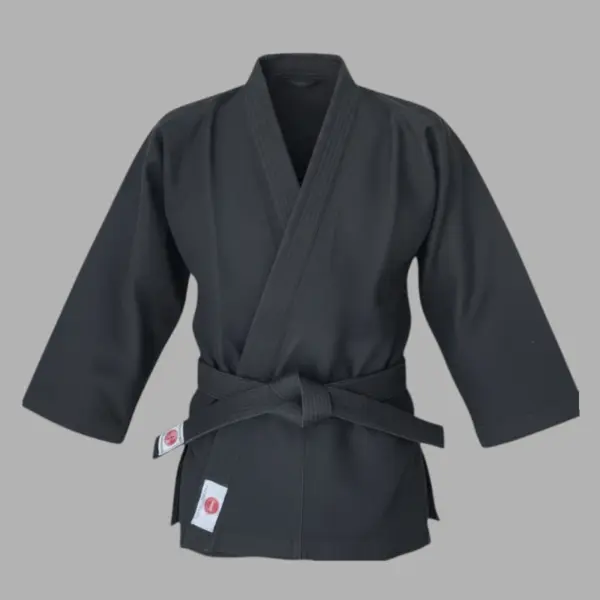 12oz canvas black karate jacket Black canvas karate jacket from front