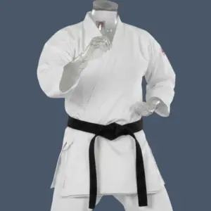 Image shows 14oz canvas white karate jacket from front